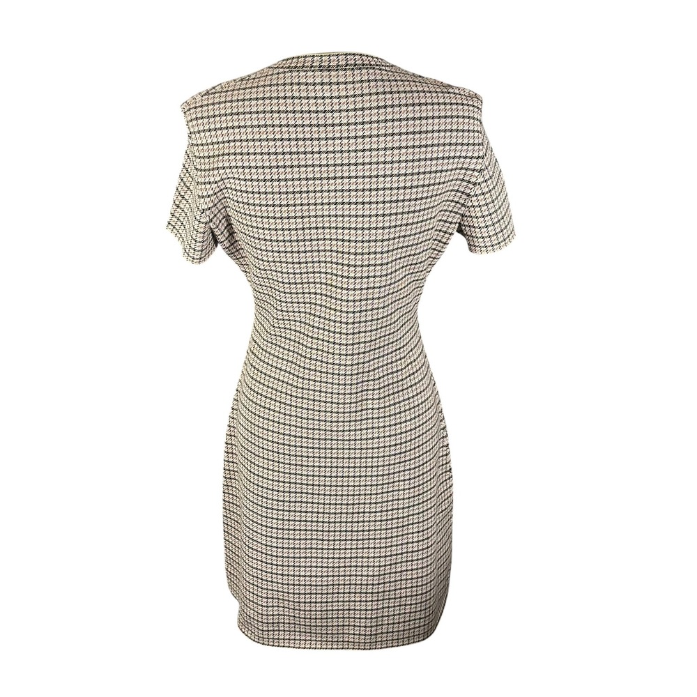 Theory Knit Dress Womens M Tan Black Houndstooth Short Sleeve Crew Neck Tailored - Picture 3 of 7